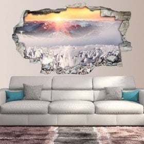 Vinilos 3D Atardecer Montañas Nevadas