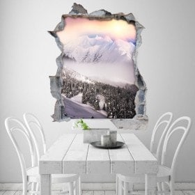 Vinilos 3D Montañas Nevadas Atardecer