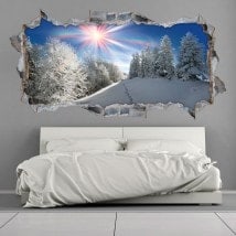 Vinilos 3D Montañas Nevadas Rayos De Sol