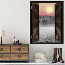 Ventanas En Vinilo Montañas Nevadas Sol Atardecer