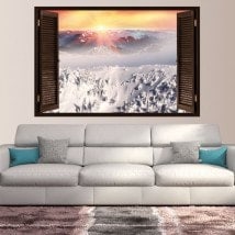 Ventanas Vinilo Atardecer Montañas Nevadas