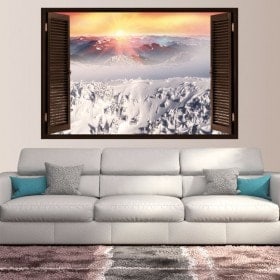 Ventanas Vinilo Atardecer Montañas Nevadas