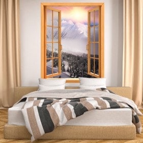 Ventanas 3D Montañas Nevadas Atardecer