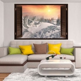 Ventanas Vinilos 3D Atardecer En Las Montañas Nevadas