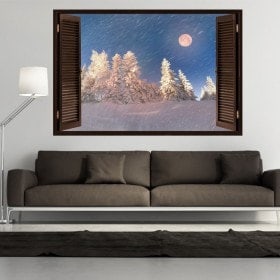 Ventanas 3D Luna Invierno Montañas Nevadas