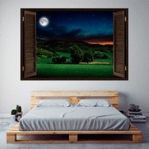 Ventanas Vinilos 3D Luna Llena En El Campo
