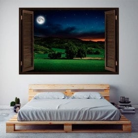 Ventanas Vinilos 3D Luna Llena En El Campo