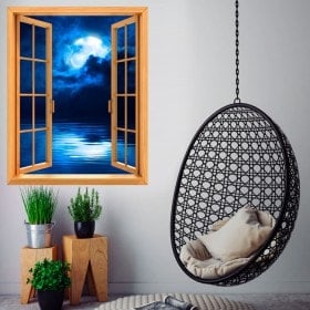 Ventanas 3D Luna Llena Sobre El Mar