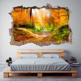 Vinilos 3D Camino Árboles Otoño