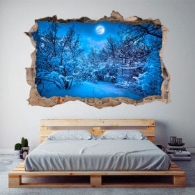Vinilo 3D Luna Llena Montañas Nevadas