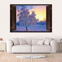 Ventanas En Vinilo 3D Árbol Nevado