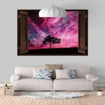 Ventanas De Vinilo 3D Árbol Cielo Estrellas