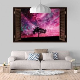 Ventanas De Vinilo 3D Árbol Cielo Estrellas