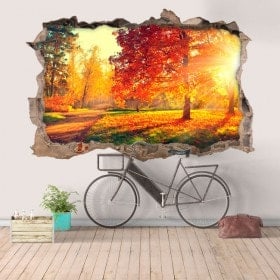 Vinilos Agujero Pared 3D Árboles Naturaleza