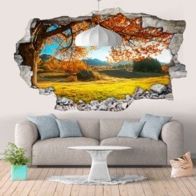 Vinilos 3D Pared Rota Árboles Pradera