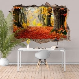 Vinilos 3D Agujero Pared Árboles Naturaleza