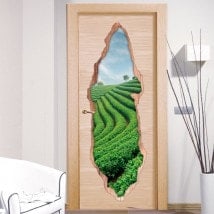 Pegatinas De Puertas Plantación De Té 3D