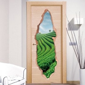 Pegatinas De Puertas Plantación De Té 3D