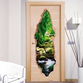 LuSeven vinilos para puertas de madera Verde bosque sol 50x125cm(19.68  inches * 49.21 inches) Papel Pintado Puerta 3D Salon Fotomurales Pared 3D