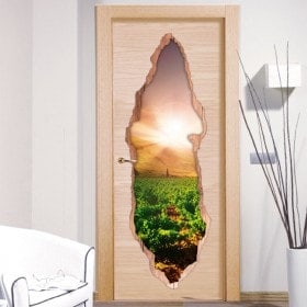 Vinilos De Puertas Atardecer En El Viñedo 3D
