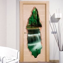 Vinilos De Puertas Cascadas Naturaleza 3D