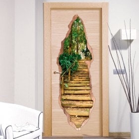 Vinilos Para Puertas Escalera En El Bosque 3D