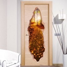 Vinilos Para Puertas Atardecer Montaña 3D