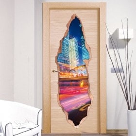 Vinilos Para Puertas Luces De Ciudad 3D
