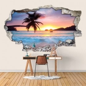 Vinilos 3D Atardecer En La Playa