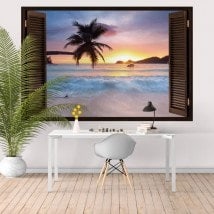 Ventanas En Vinilo Atardecer En La Playa 3D