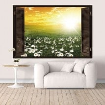 Ventanas De Vinilos 3D Atardecer En El Campo