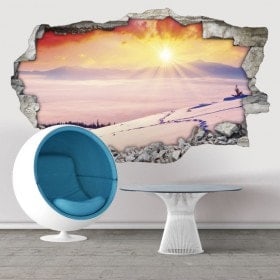 Vinilos Decorativos 3D Atardecer Monta&ntilde;as Nevadas