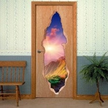 Vinilos Para Puertas 3D Atardecer En Las Montañas