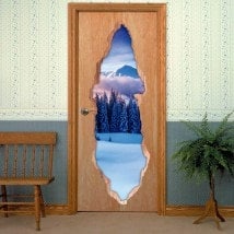 Vinilos Para Puertas 3D Montañas Nevadas