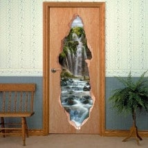 Vinilos Para Puertas 3D Cascadas Montañas