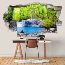Vinilos 3D Cascadas En El Bosque Tropical