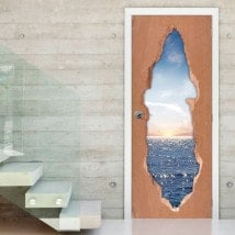 Vinilos De Puertas Atardecer En El Mar 3D
