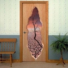 Vinilos De Puertas Atardecer Y &Aacute;rbol Seco 3D
