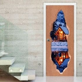 Vinilos De Puertas Caba&ntilde;a En Invierno 3D