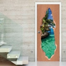 Vinilos Para Puertas Paraíso Tropical 3D