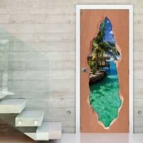 Vinilos Para Puertas Paraíso Tropical 3D