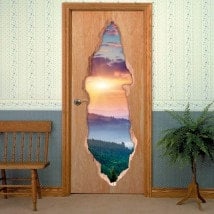 Vinilos Para Puertas Atardecer En Las Montañas 3D
