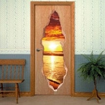Vinilos Para Puertas Atardecer En La Playa 3D