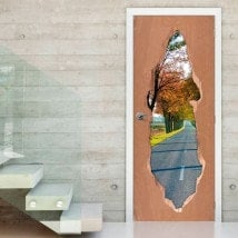 Vinilos Para Puertas Carretera Y Árboles Otoño