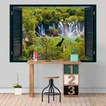Vinilos Ventanas Cascadas Naturaleza 3D