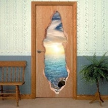 Vinilos Para Puertas Mar Al Atardecer 3D