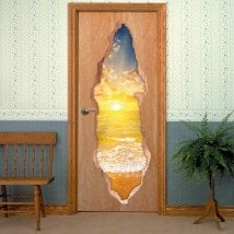 Vinilos Para Puertas Playa Al Atardecer 3D