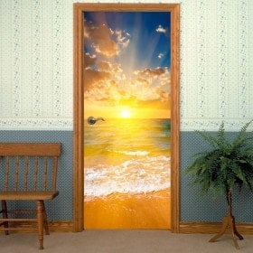 Vinilos Adhesivos Para Puertas Playa Al Atardecer