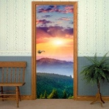Vinilos Decorativos Puertas Atardecer En Las Montañas