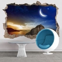 Vinilos 3d atardecer mágico agujero pared